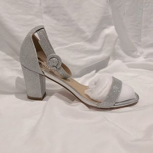 Silver sparkle block heel